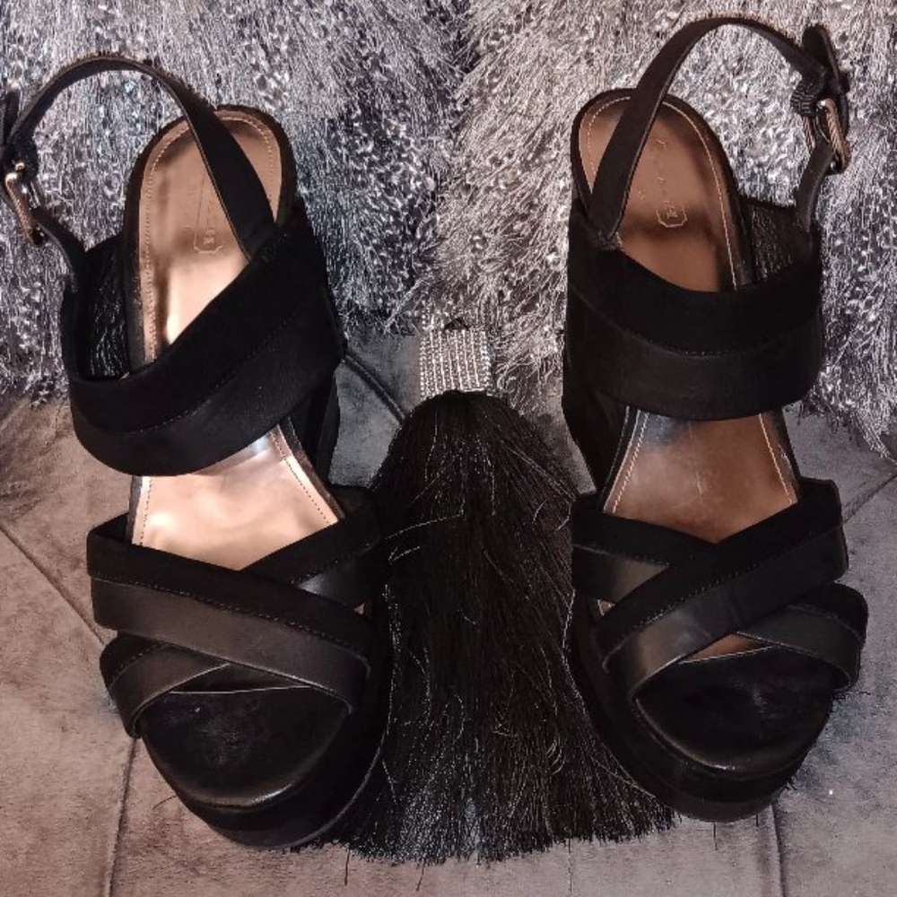 Coach Black Platform Shoes with Crisscross Straps